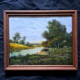 Tableau impressionniste -  Huile sur toile, Ecole française - Barbizon