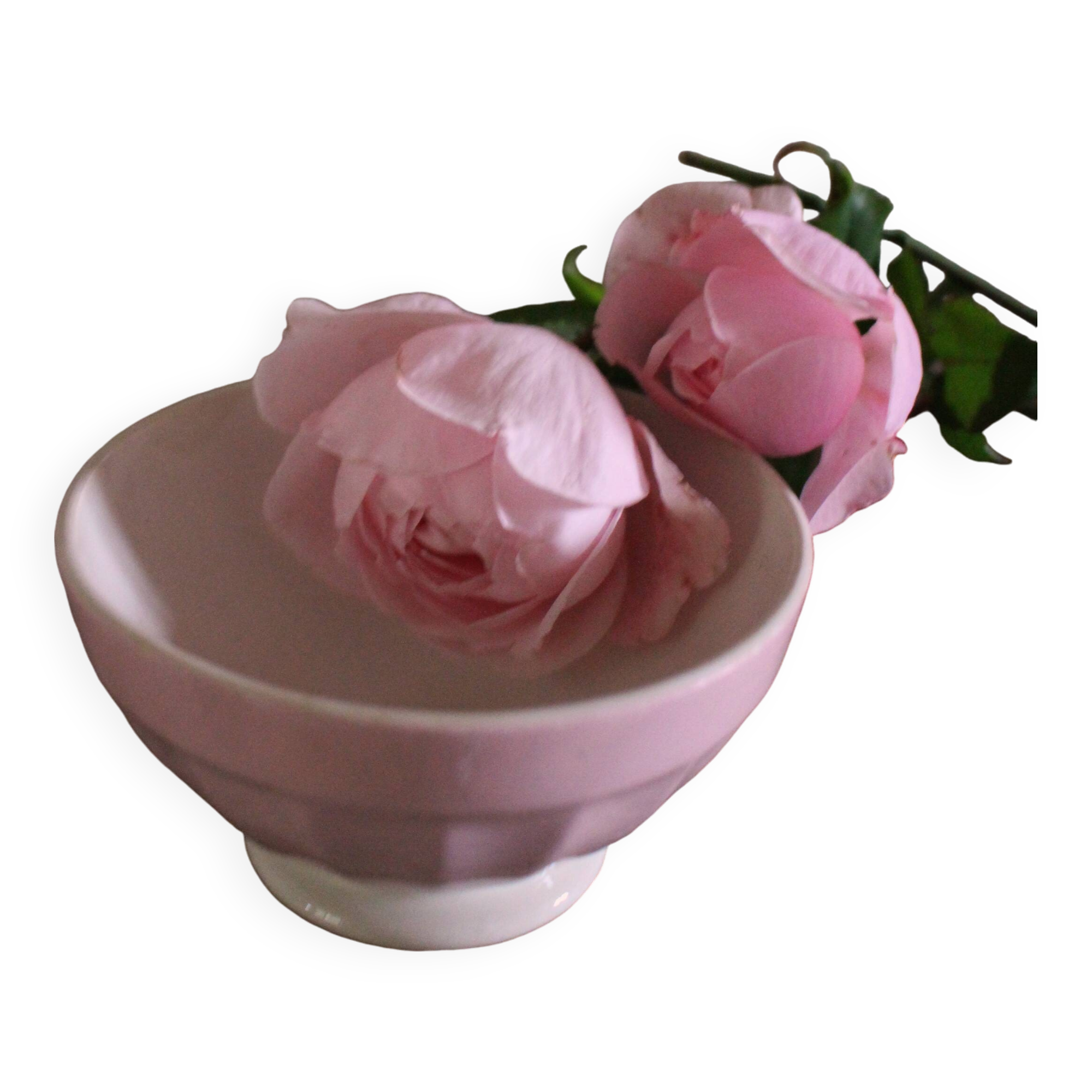 Small pink ribbed footed bowl Digoin Sarreguemines