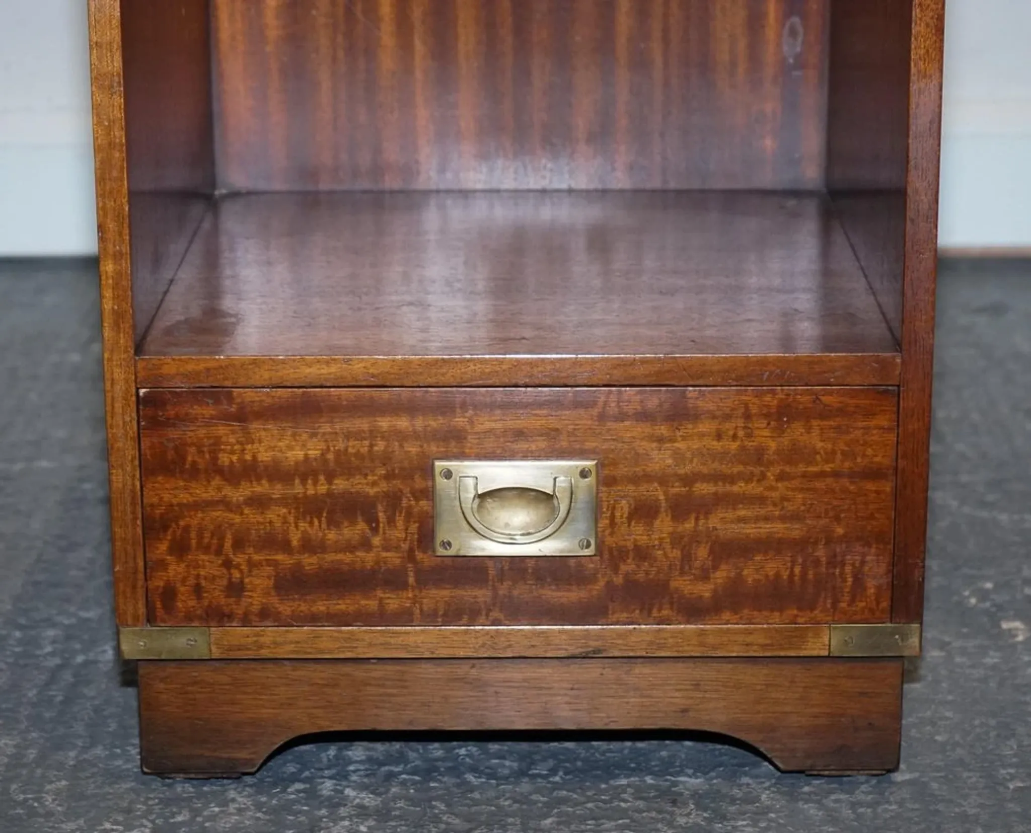 Vintage Bevan Funell Military Campaign Bedside Table with Leather Top