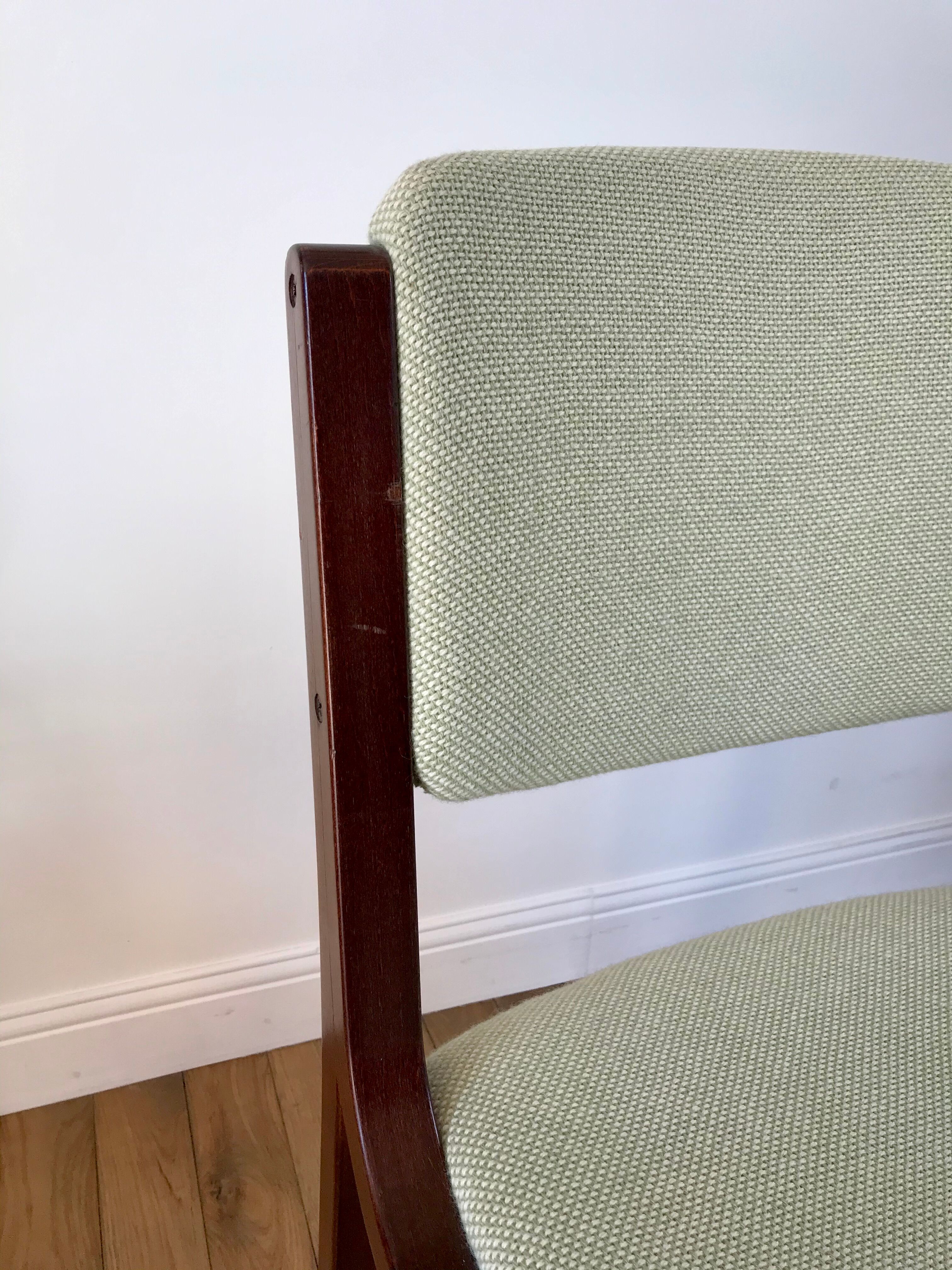 Pair of wooden armchairs and green and ecru fabrics 70s