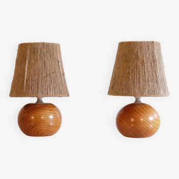 Pair of vintage lamps in wood and rope 1970