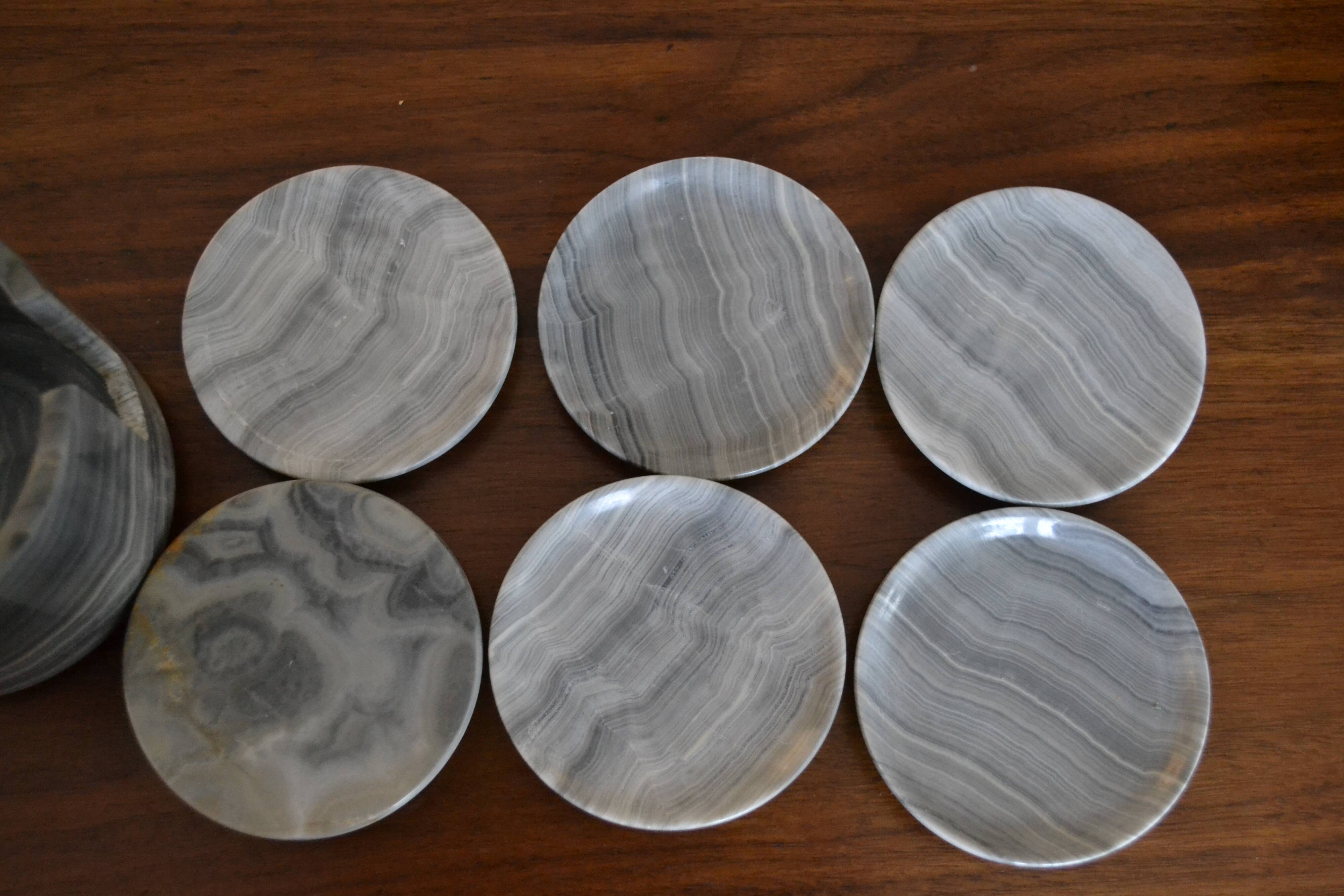 Gray marble coaster set