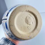 Vintage vase from the 50s, glazed earthenware, blue and white geometric decoration