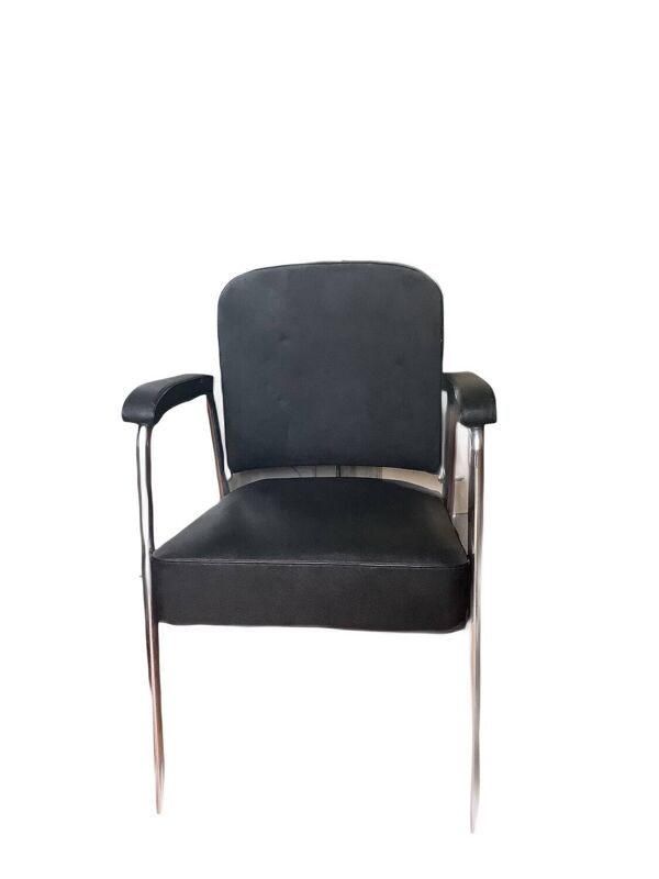 Fauteuil de Coiffure Afoc Vintage Années 60/70 - Chrome et Simili Cuir Noir
