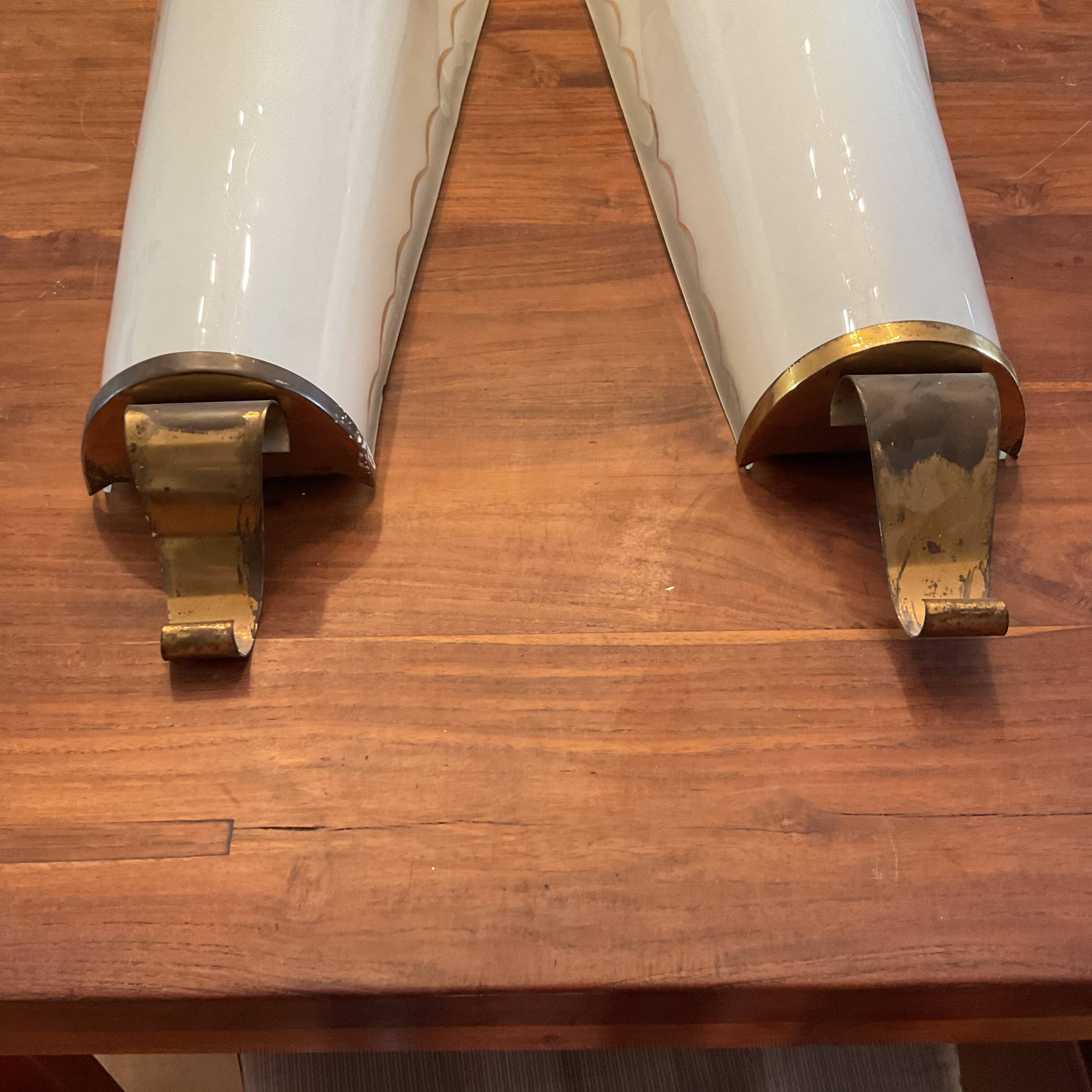 Large pair of art deco domed glass hotel lobby sconces