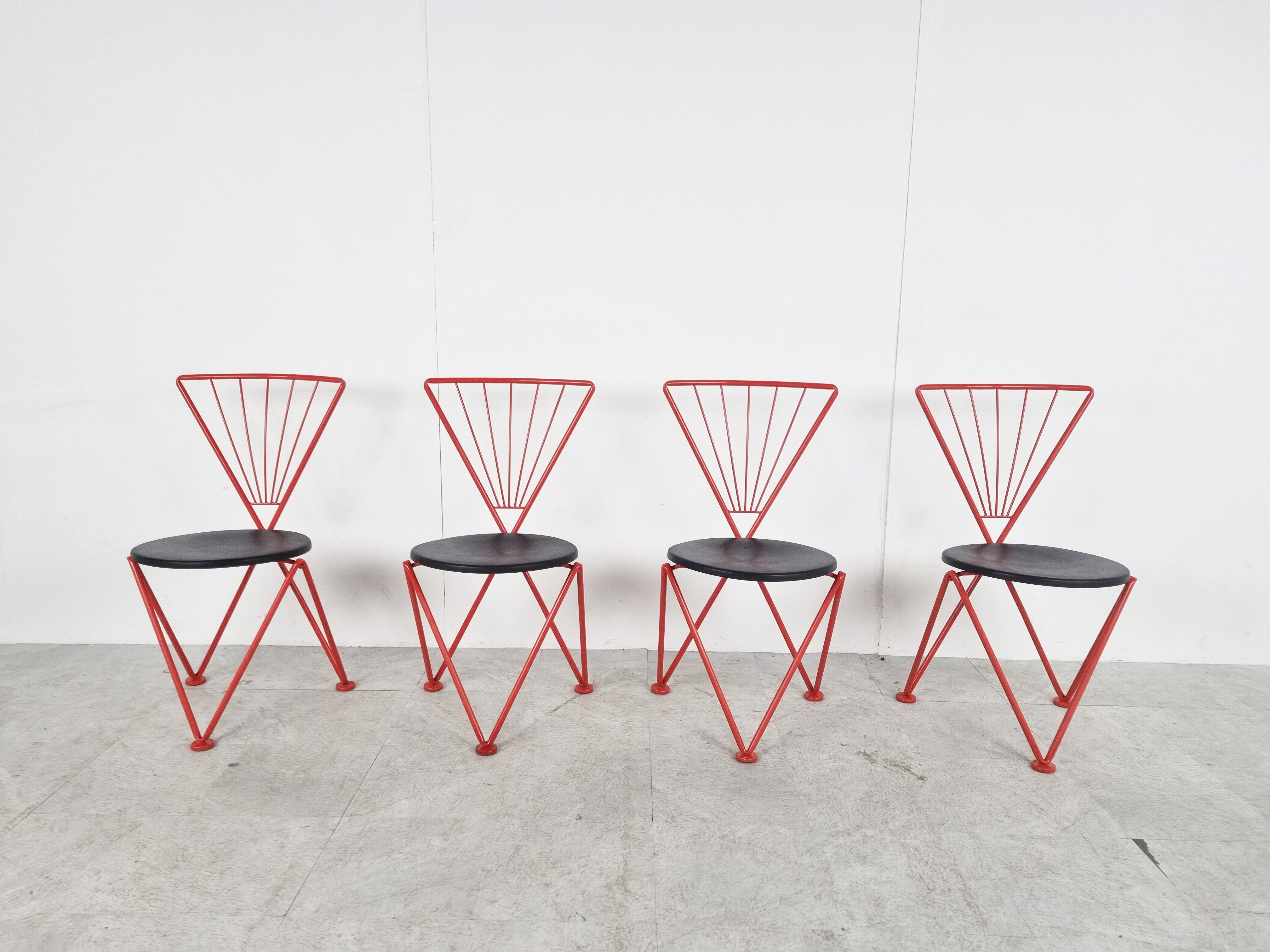 Vintage red metal dining chairs, 1980s