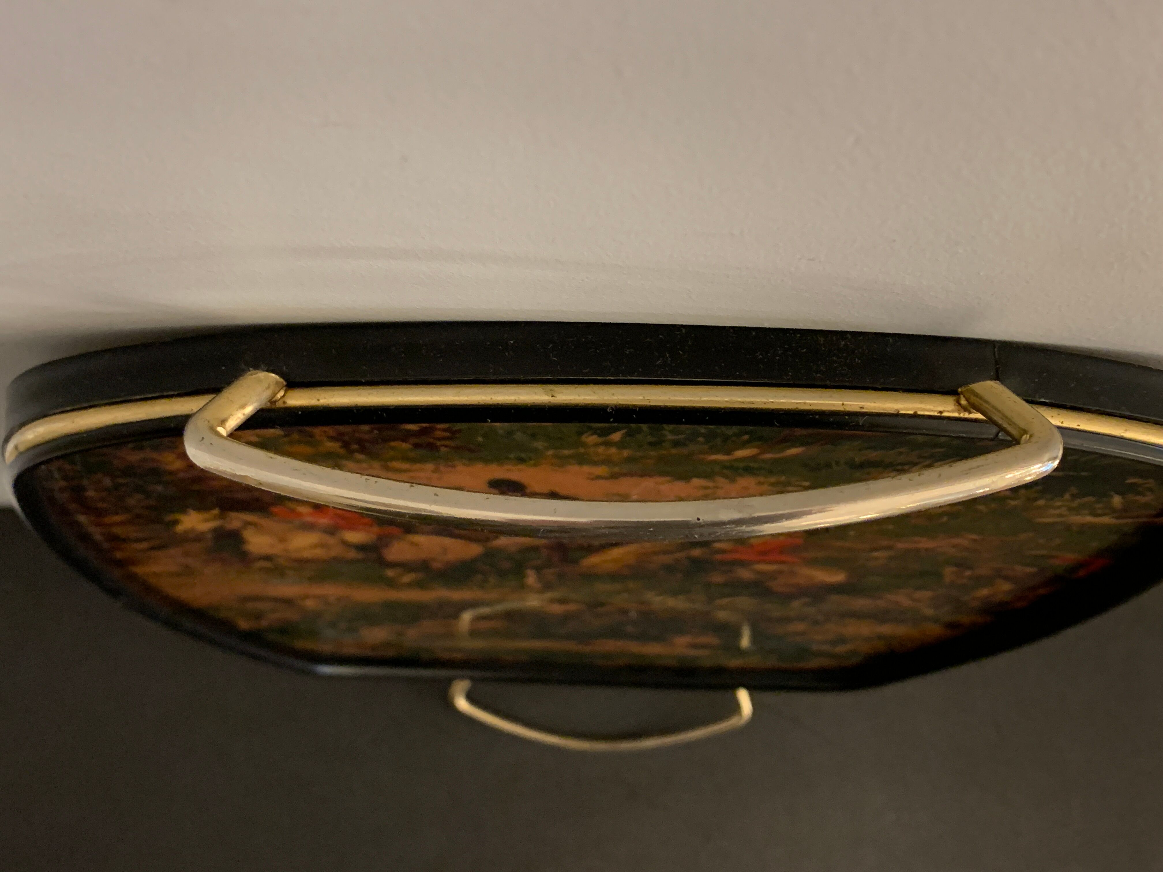 Plateau de service en laiton et formica, chasse à courre anglaise
