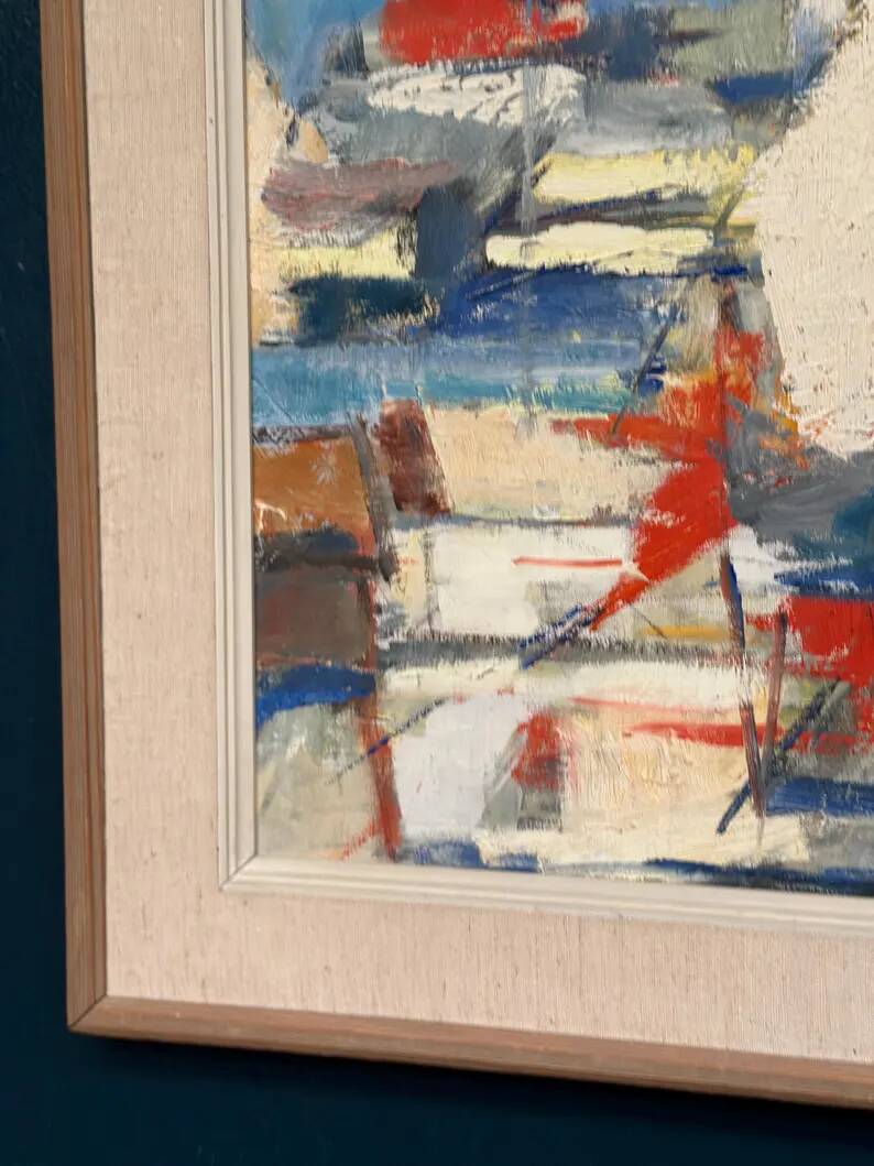 Original Swedish Oil on Canvas - "Abstract Harbour Motif" vintage
