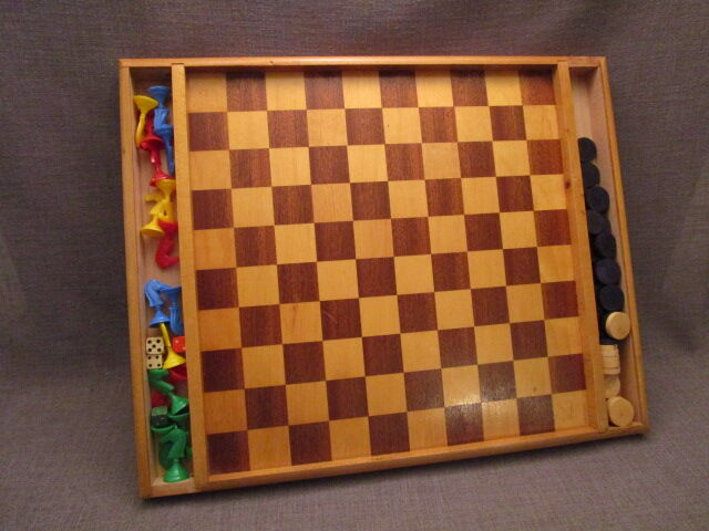 Lady game board and small old wooden horses