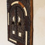 Vintage Moroccan mirror with chiseled pewter shutters