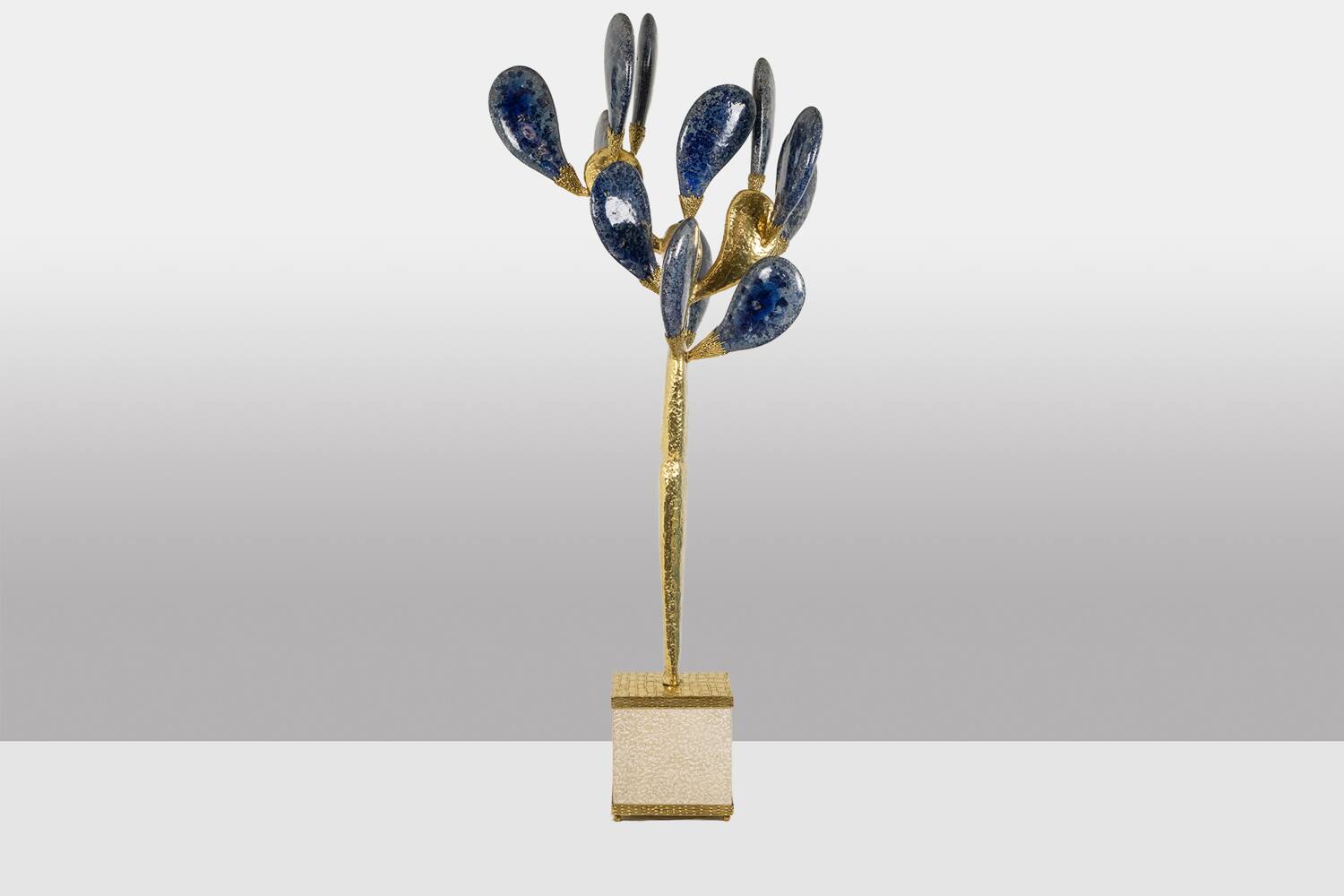 Jacques Duval Brasseur, Large golden brass cactus sculpture. 1992