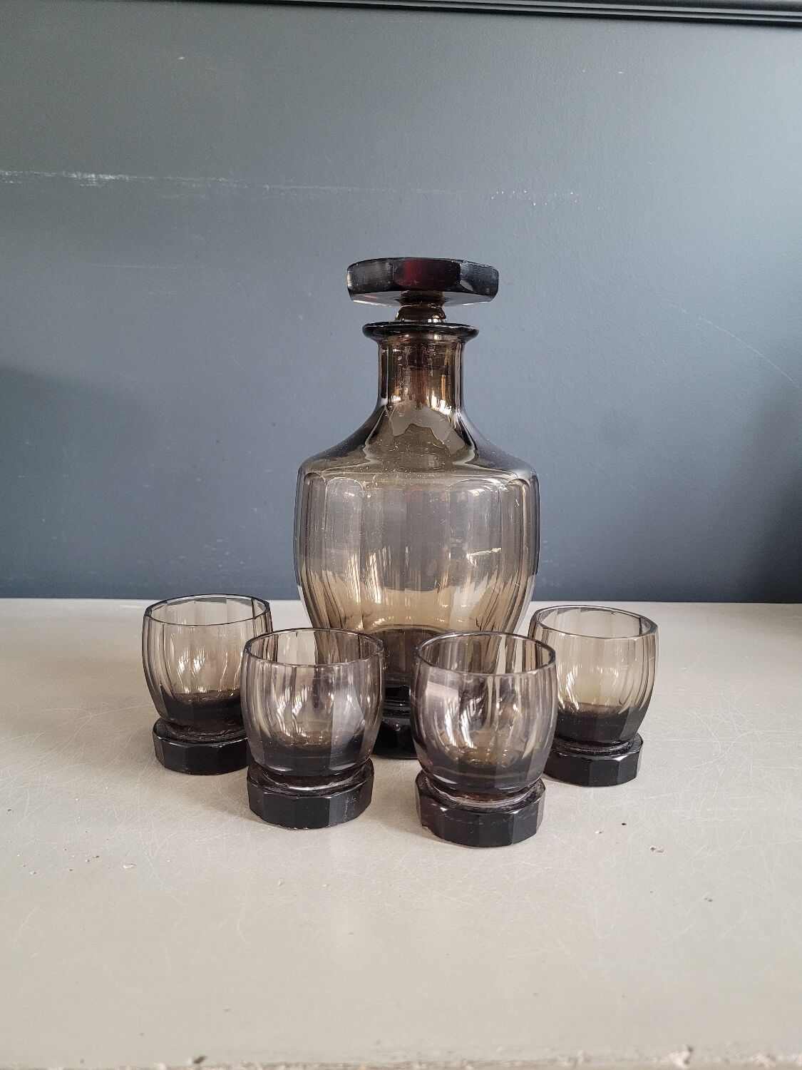 Smoked glass liqueur set