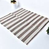 brown cream kilim carpet 120x140 cm, wool washabele rug , organic rug