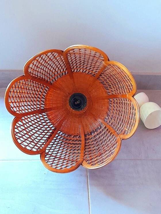 Hanging lamp in openwork bamboo