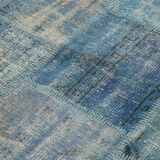 Hand-Knotted Anatolian Contemporary 176 cm x 243 cm Blue Patchwork Carpet