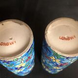 Pair of 19th-century roll vases in Longwy enamels
