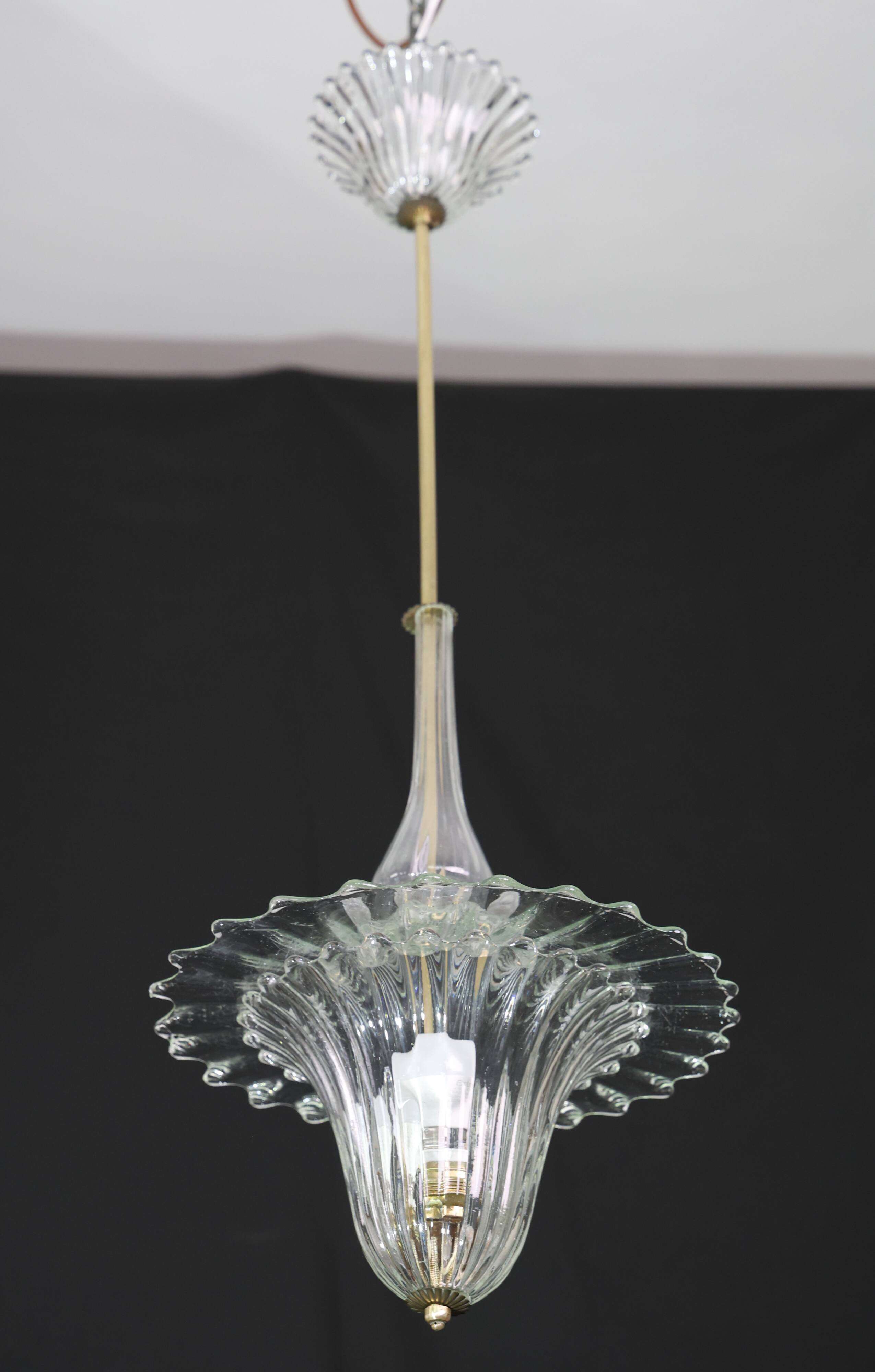 Elegant Art Decò Murano Glass Lantern by Barovier e Toso Pendant Light, 195