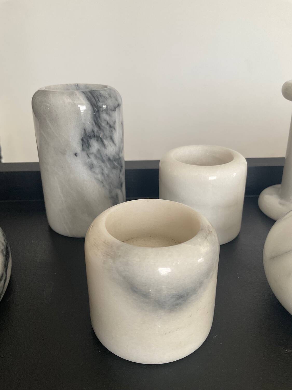 Series of 7 vintage Carrara marble candlesticks