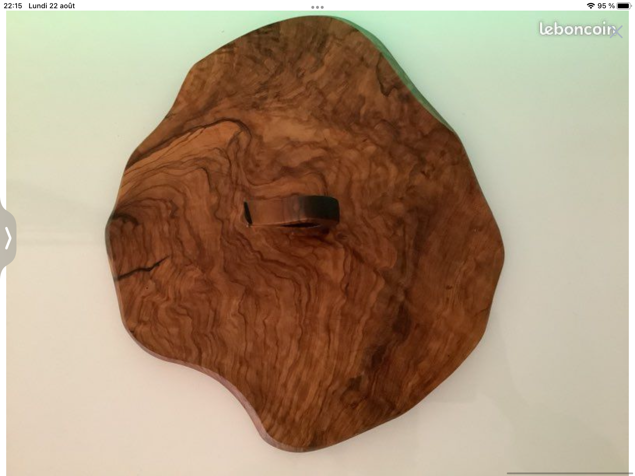 Vintage olive solid wood cheese platter with handle + knife (wooden handle)