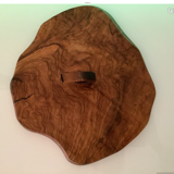 Vintage olive solid wood cheese platter with handle + knife (wooden handle)