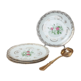 Lot de 4 assiettes plates Limoges FD Chauvigny blanc doré motif Rose