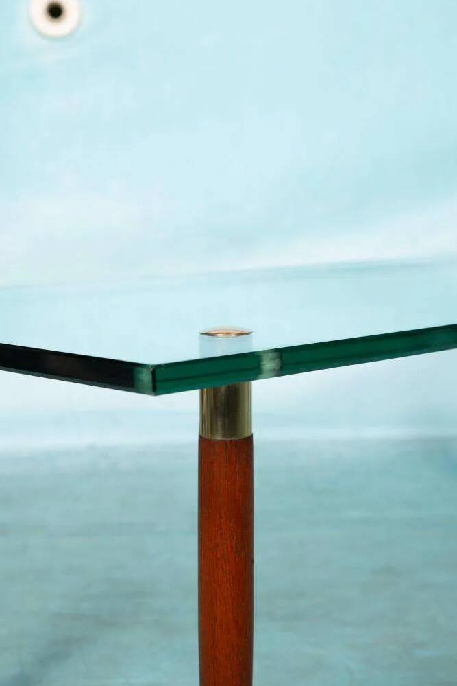 Vintage coffee table glass teak brass, mid-century coffee table.