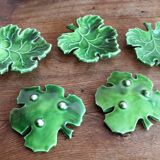 Set of 5 green ceramic leaf dishes – Vallauris
