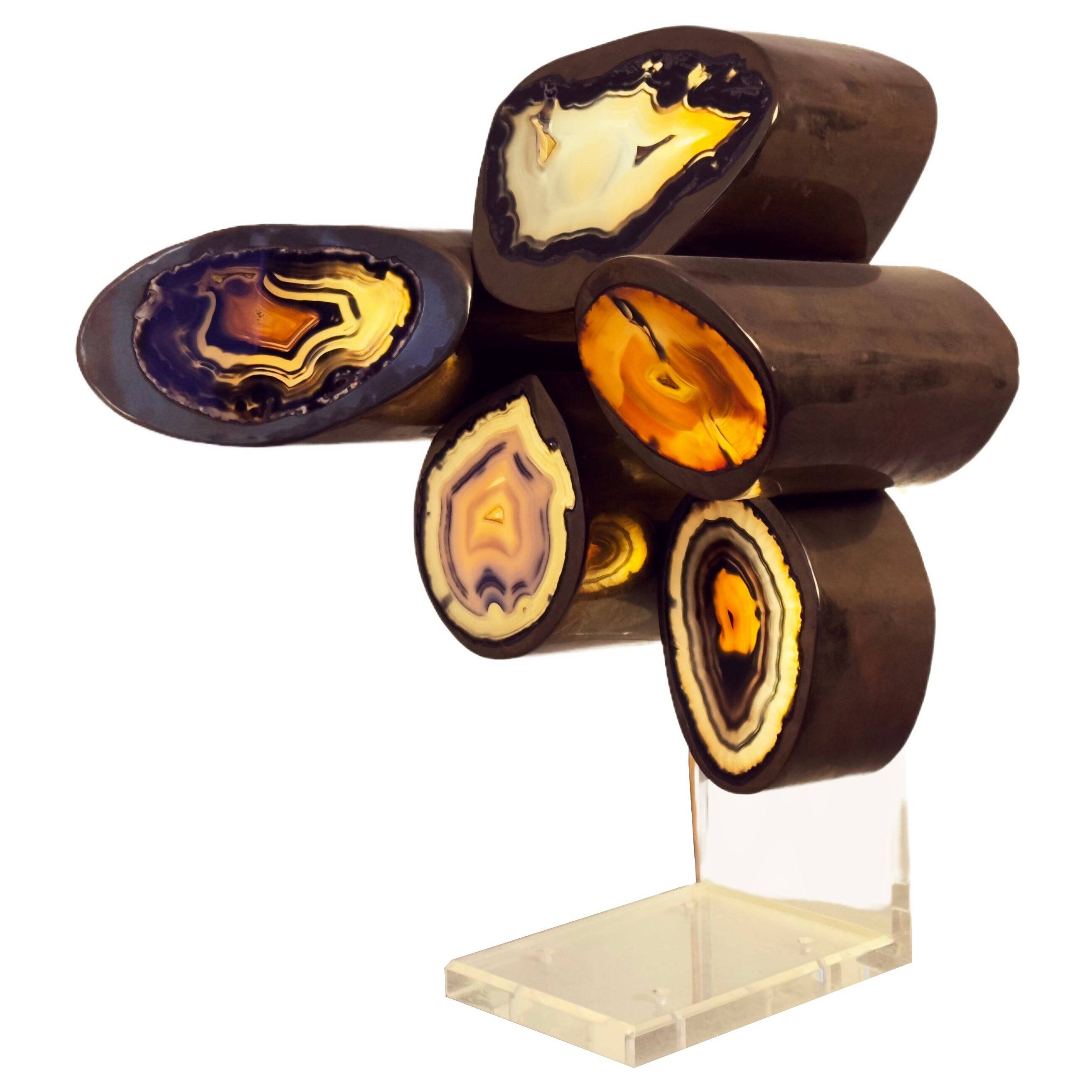 Armand Jonckers Unique Brass and Agate Table Lamp, Belgium, 1970s