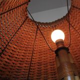 Grand lampadaire tripode rotin et bambou