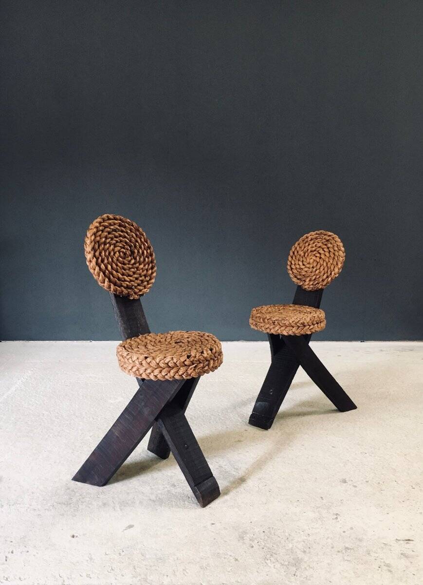 Mediterranean Tripod Side Chairs by Audoux Minet, France, 1950s, Set of 2