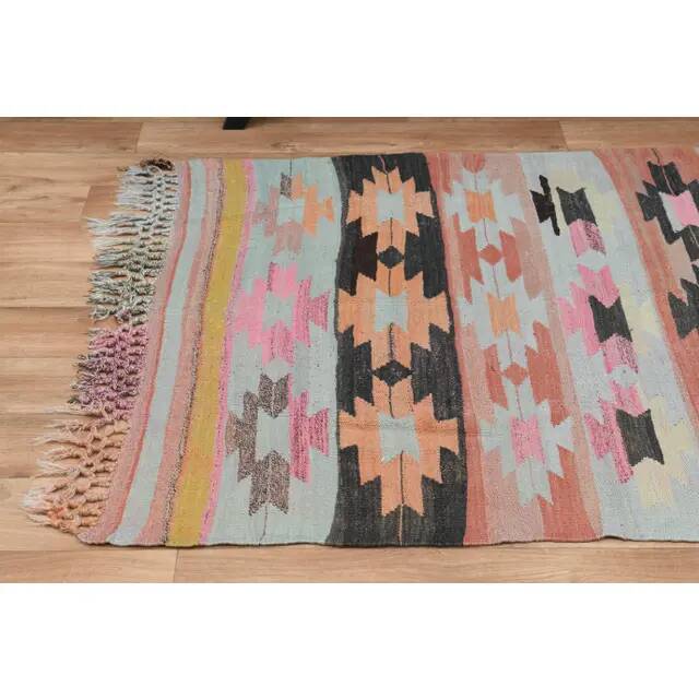 Colorful Geometric Pattern Woven Kilim Runner Rug 143x234