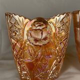 Pair of garden rose vases made of Brockwitz carnival glass, 1915