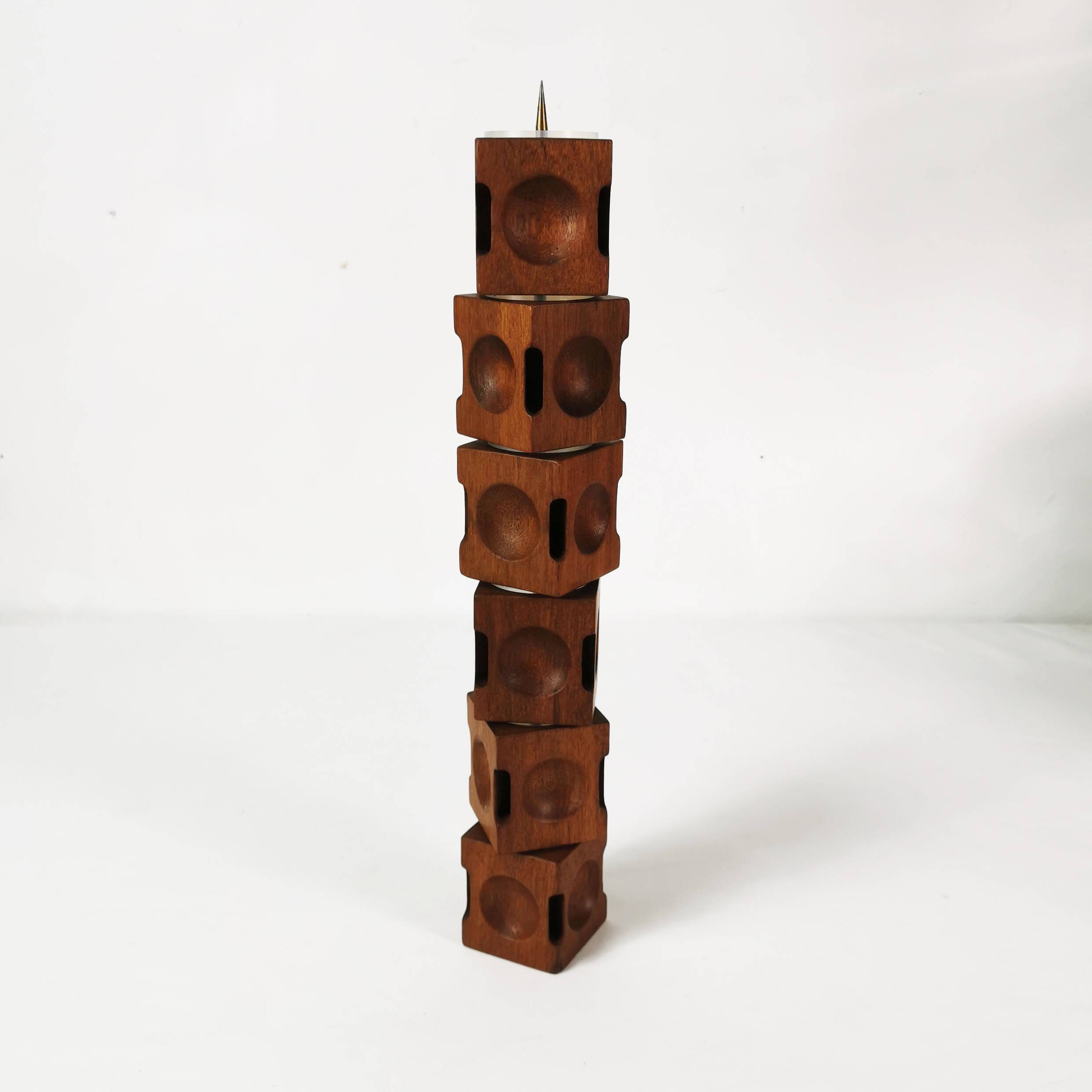 Mid Century Modular Teak Candlesticks, Denmark, 1960s