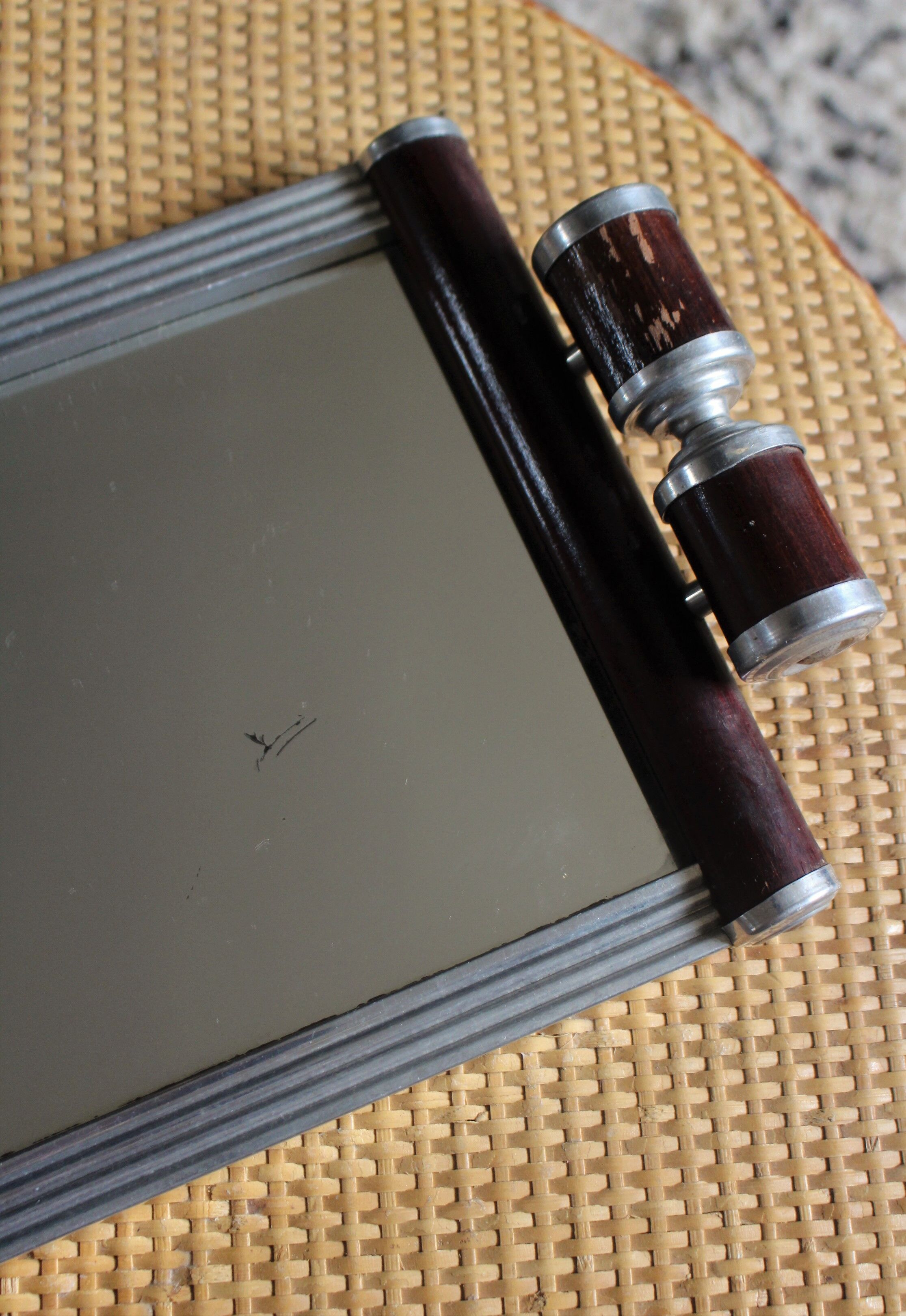 Vintage wood metal mirror top handles