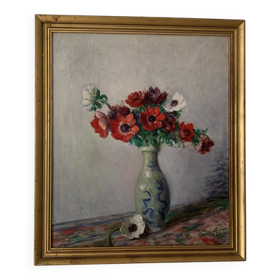 Huile sur toile  Bouquet d'Anémones », peinte par l'artiste Marc Antoine