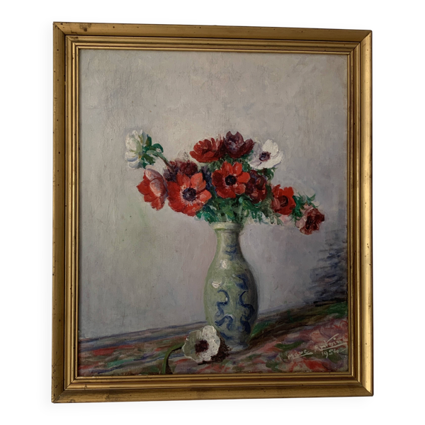 Huile sur toile  Bouquet d'Anémones », peinte par l'artiste Marc Antoine