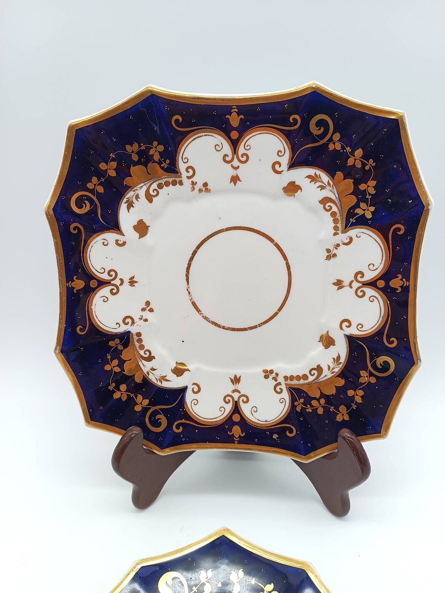 Pair of Square Plates Porcelain from Paris Cobalt and Gold Empire Style