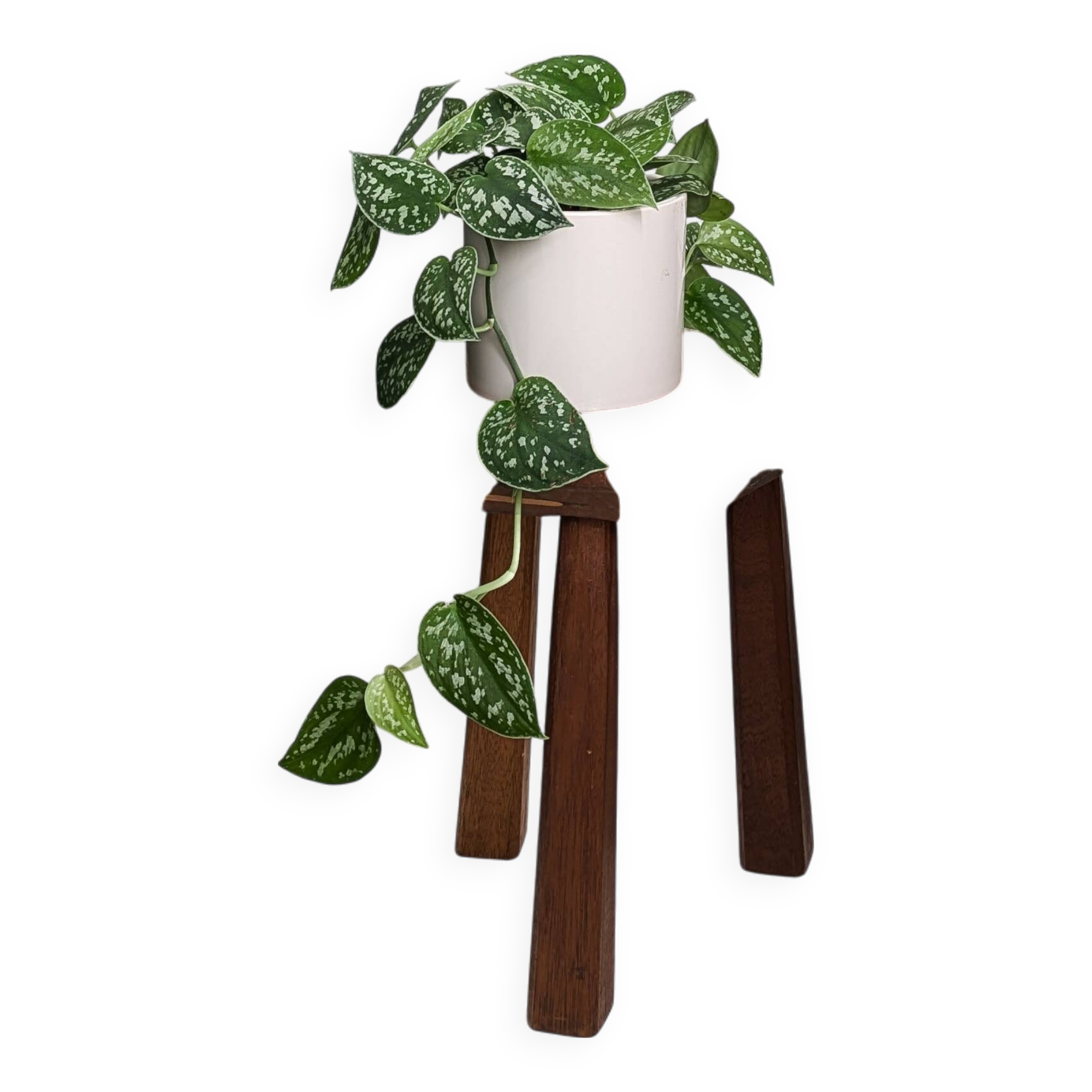 Mid Century Table d'appoint Pouf à fleurs Banque de fleurs Vintage Bois massif Table de chevet Table