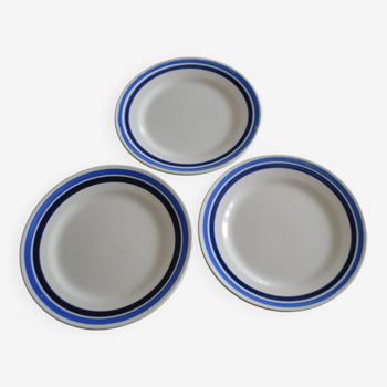 Set of 3 plates with blue stripes Terre de fer