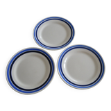 Set of 3 plates with blue stripes Terre de fer