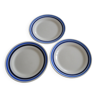 Set of 3 plates with blue stripes Terre de fer