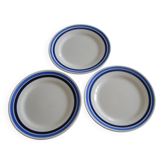 Lot de 3 assiettes  rayées bleu Terre de fer