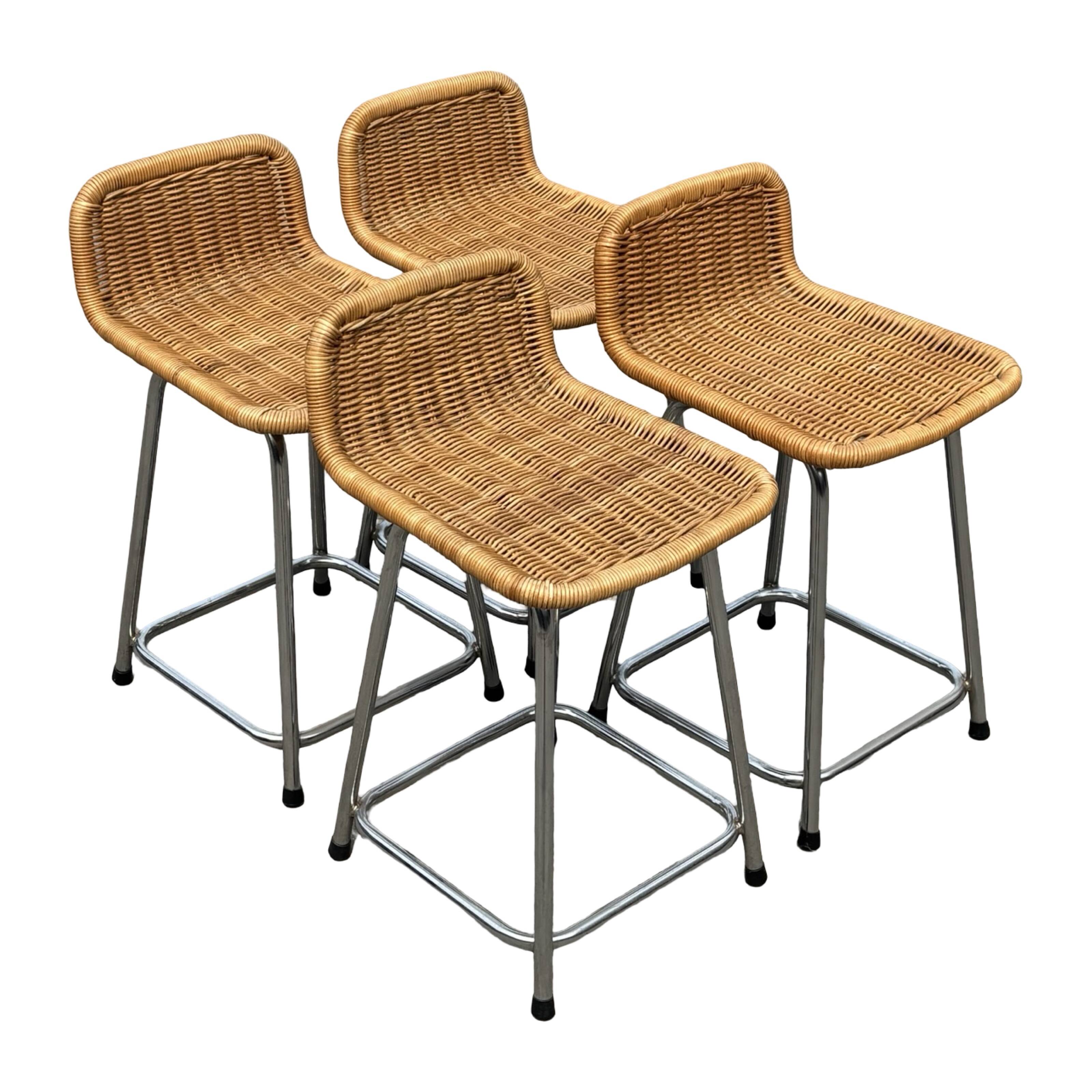 Ensemble de 4 tabourets de bar vintage Dirk Van Sliedregt Rohe Noordwolde modèle bas