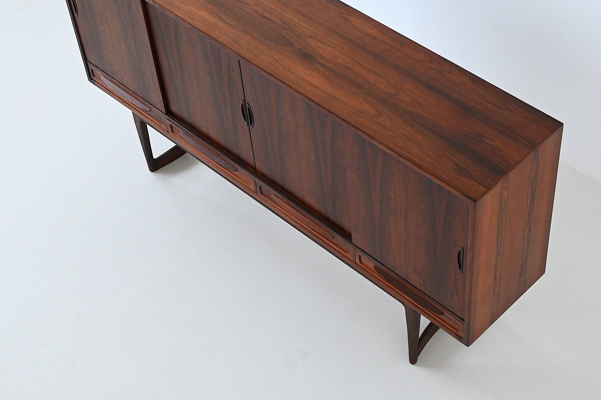 Sofus Jorgensen cross-leg highboard in rosewood Nyrup Denmark 1960