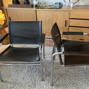Pair of Klinte armchairs, Tord Bjorklund style, in brown leather, 1980