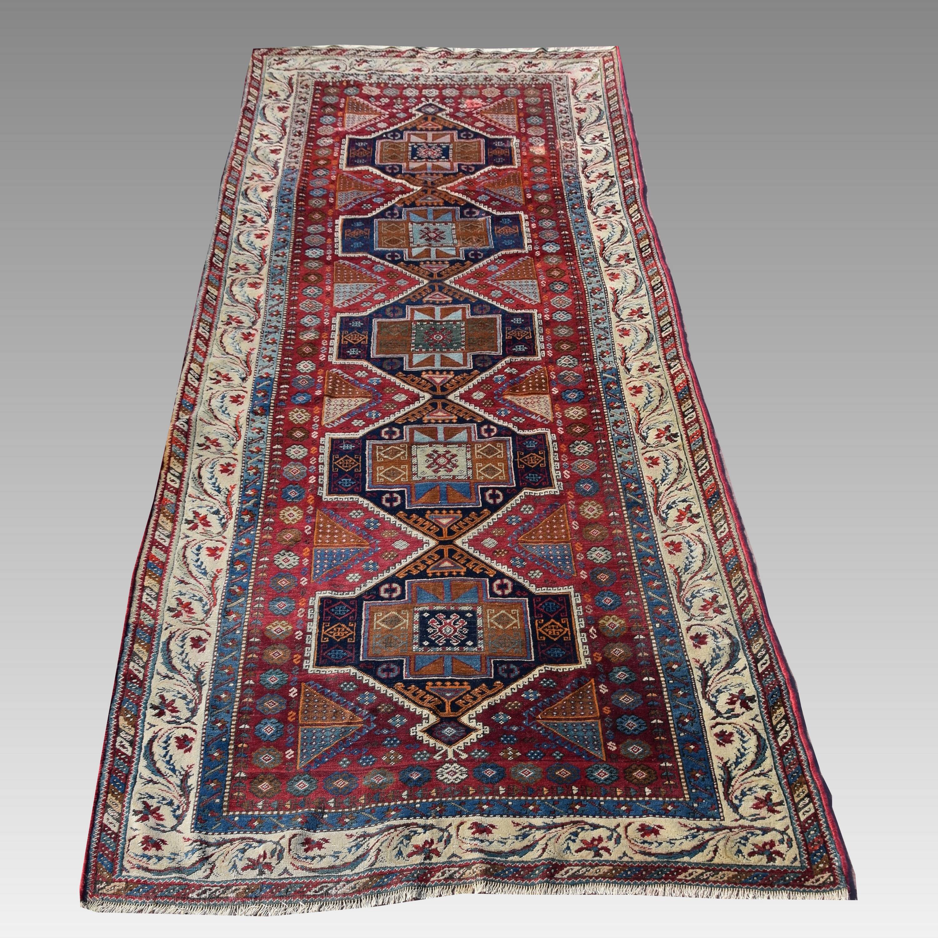 Very Old Turkish Rug, Kurdish Tribe: 1.58 X 3.35 Meters