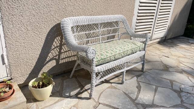 Vintage rattan kids garden bench