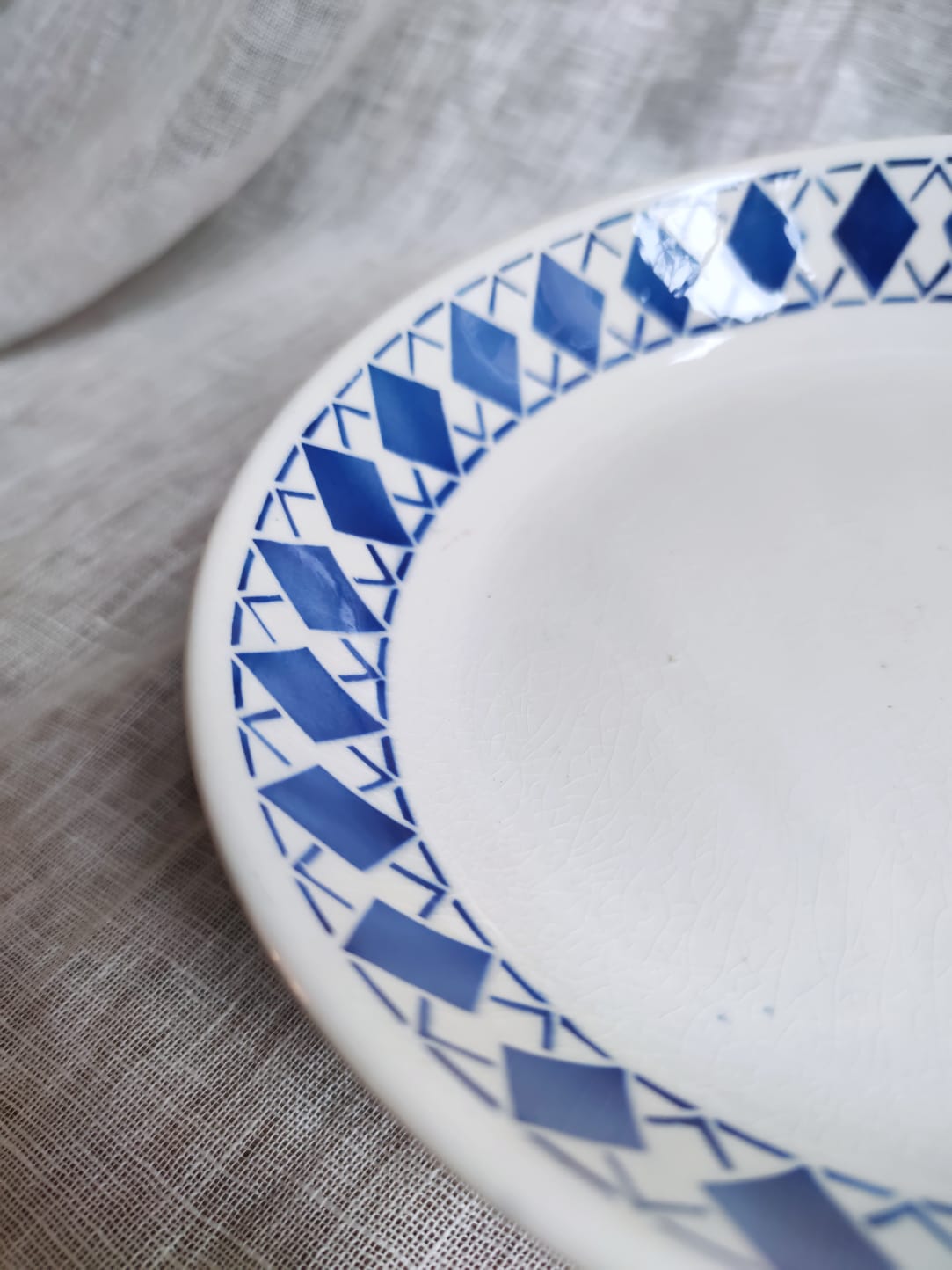 Badonviller Round Foot Dishes Blue Harlequin Patterns "Marie"