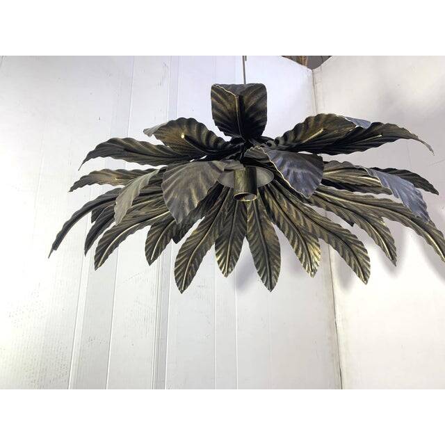 Contemporary Florentine Wrought Iron Brunito and Gold Leaves Pendant
