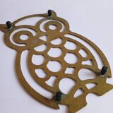 Vintage 70s owl golden brass trivet
